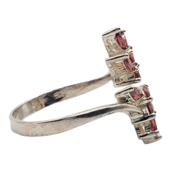 Vintage 925 Silver Garnet Branch Leaves Design 12 Stone Ring Size 9 Adjustable - Picture 6 of 9